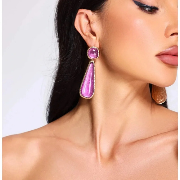 Zara Selena Gomez Gold Purple Resin Earrings - Picture 3 of 9